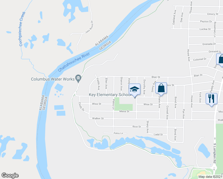 map of restaurants, bars, coffee shops, grocery stores, and more near 2309 Patsy Lane in Columbus