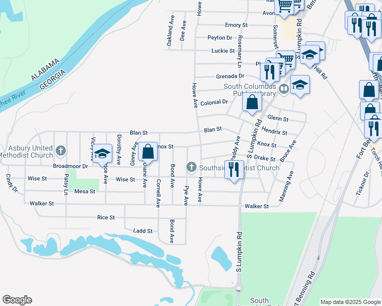 map of restaurants, bars, coffee shops, grocery stores, and more near 2308 Pye Avenue in Columbus