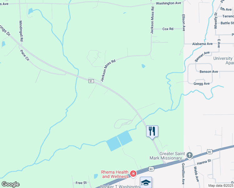 map of restaurants, bars, coffee shops, grocery stores, and more near 715 County Road 51 in Tuskegee
