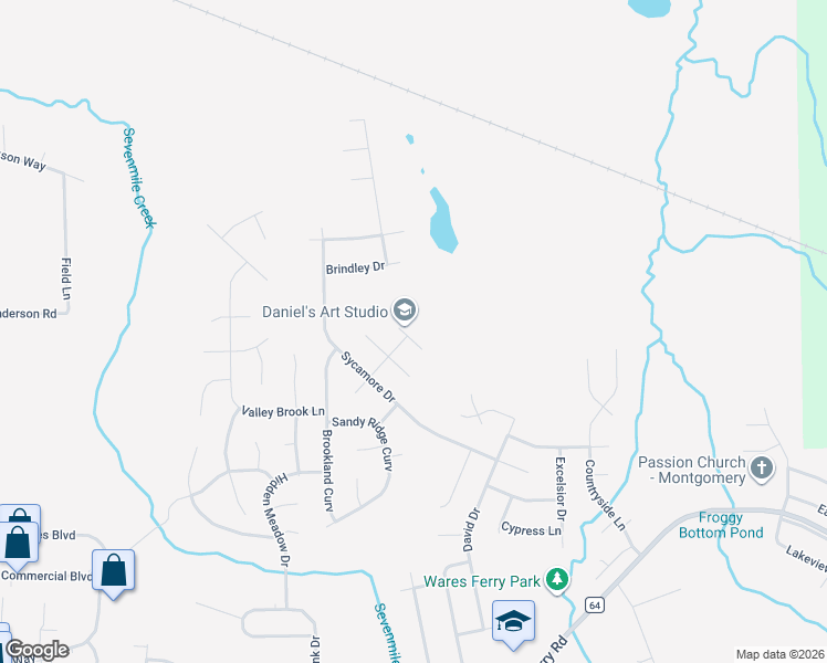 map of restaurants, bars, coffee shops, grocery stores, and more near 6301 Scenic Drive in Montgomery