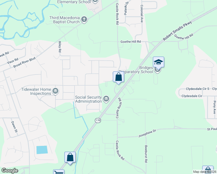 map of restaurants, bars, coffee shops, grocery stores, and more near 140 Castle Rock Rd in Beaufort