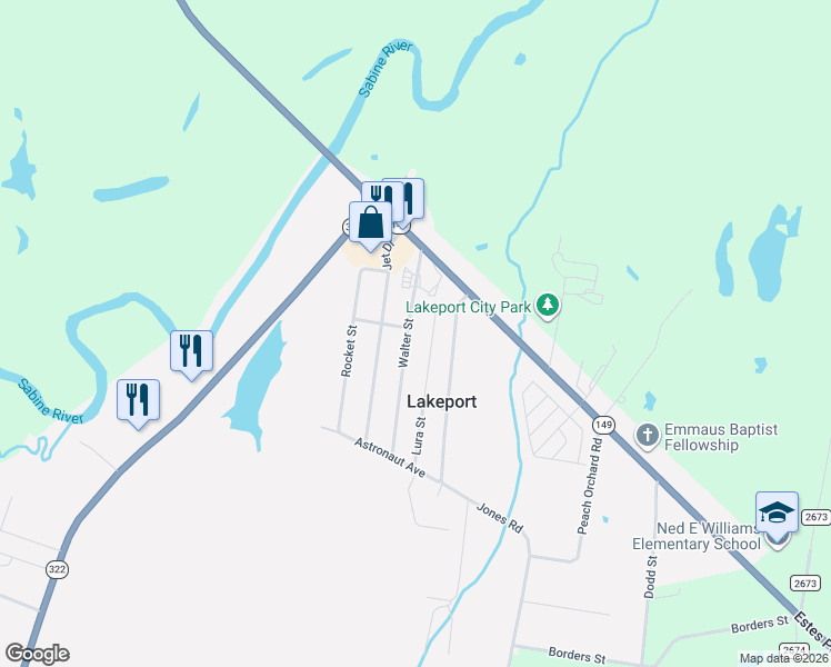 map of restaurants, bars, coffee shops, grocery stores, and more near 529 Lura Street in Longview