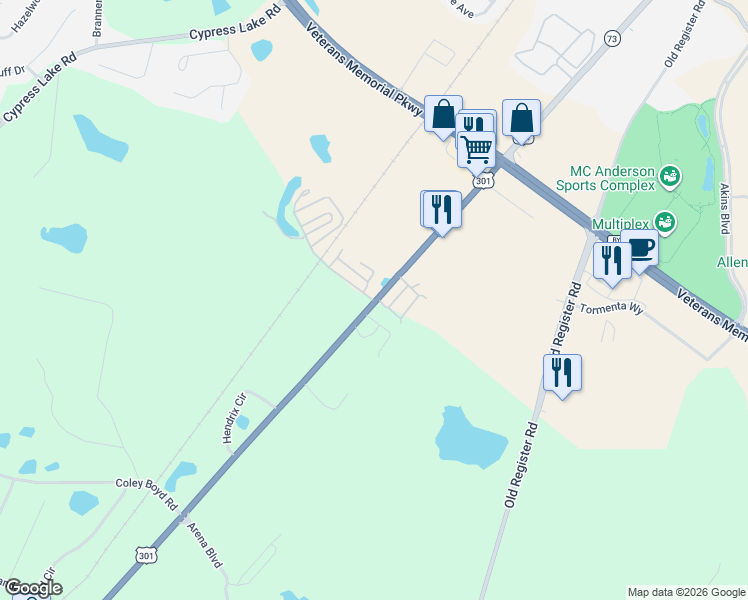 map of restaurants, bars, coffee shops, grocery stores, and more near 12163 U.S. 301 in Statesboro