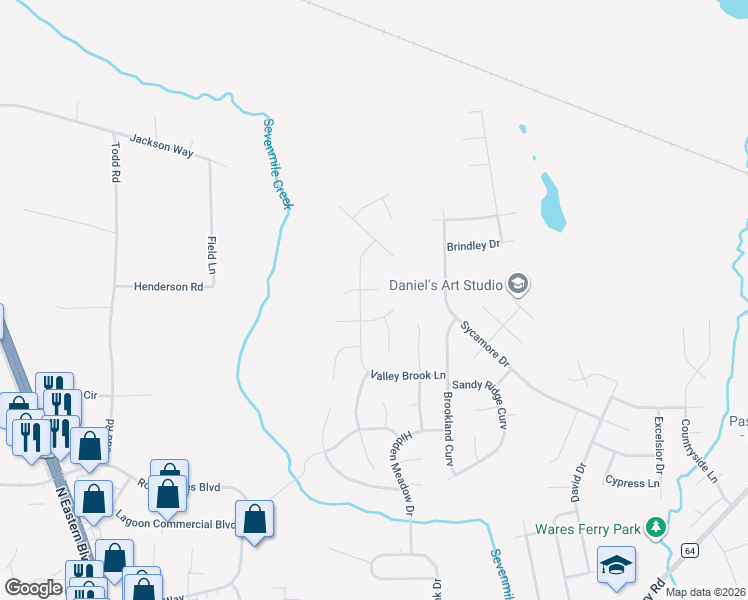 map of restaurants, bars, coffee shops, grocery stores, and more near 6099 Hobbie Brook Cove in Montgomery