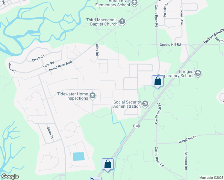 map of restaurants, bars, coffee shops, grocery stores, and more near Seneca Way in Beaufort