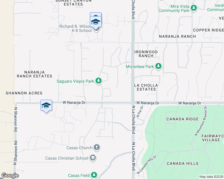 map of restaurants, bars, coffee shops, grocery stores, and more near 2286 West Azure Creek Loop in Oro Valley