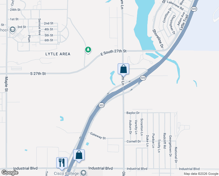 map of restaurants, bars, coffee shops, grocery stores, and more near Loop 322 in Abilene