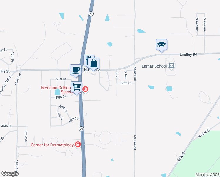 map of restaurants, bars, coffee shops, grocery stores, and more near 200 North Hills Street in Meridian