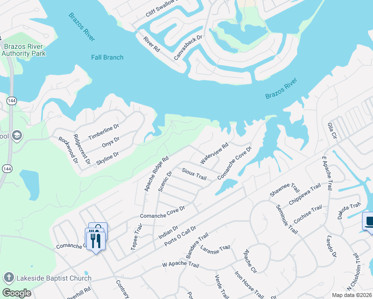 map of restaurants, bars, coffee shops, grocery stores, and more near 1127 Apache Ridge Road in Granbury