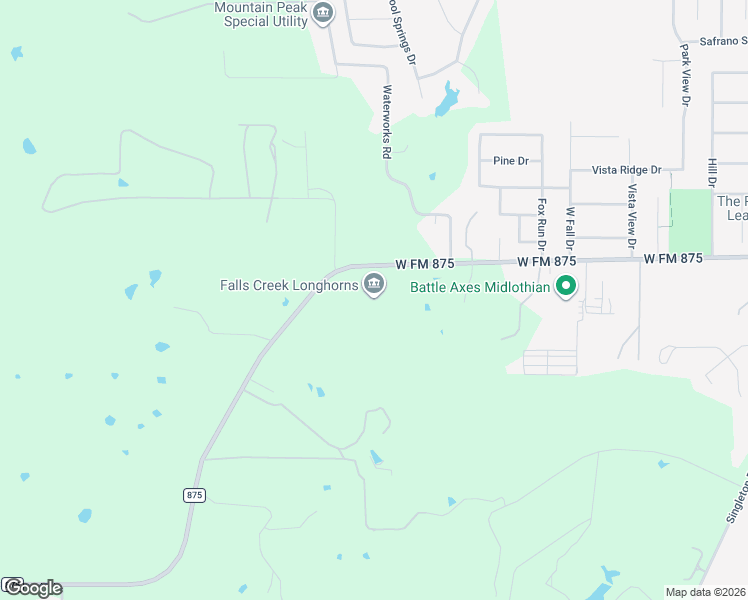 map of restaurants, bars, coffee shops, grocery stores, and more near 2330 Farm to Market Road 875 in Midlothian