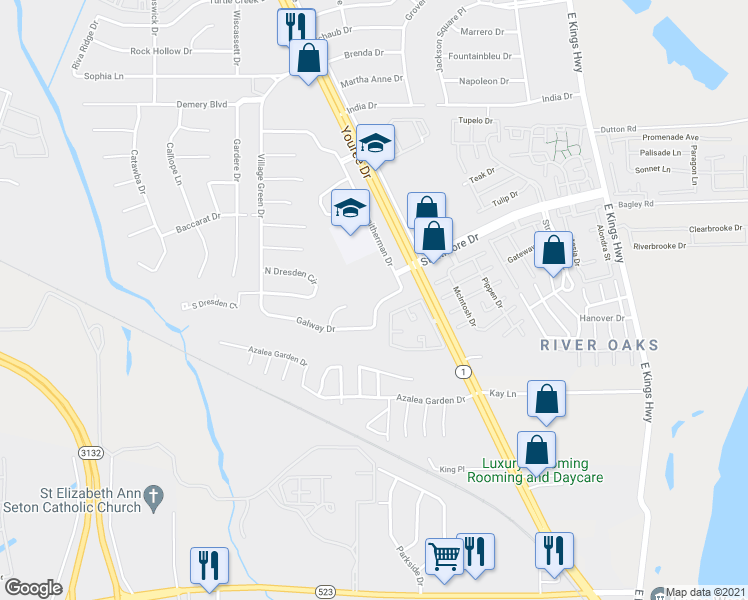 map of restaurants, bars, coffee shops, grocery stores, and more near 10028 Smitherman Drive in Shreveport