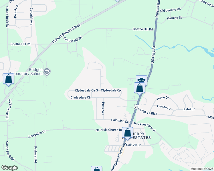 map of restaurants, bars, coffee shops, grocery stores, and more near 5 Appaloosa Court in Beaufort