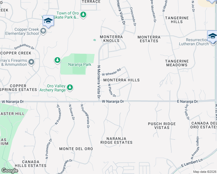 map of restaurants, bars, coffee shops, grocery stores, and more near 490 West Spearhead Road in Tucson