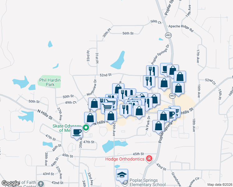 map of restaurants, bars, coffee shops, grocery stores, and more near in Meridian