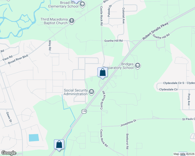 map of restaurants, bars, coffee shops, grocery stores, and more near 128 Castle Rock Road in Beaufort