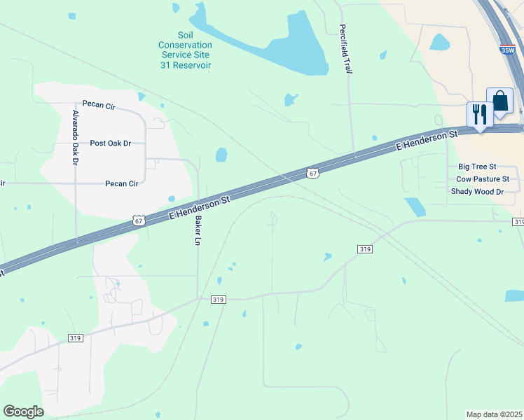 map of restaurants, bars, coffee shops, grocery stores, and more near 200 Circle Drive in Alvarado