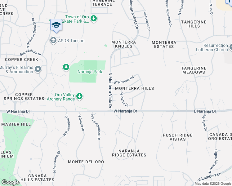 map of restaurants, bars, coffee shops, grocery stores, and more near 504 West Spearhead Road in Tucson