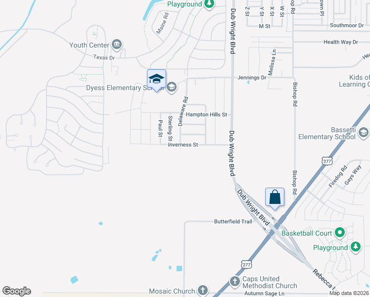 map of restaurants, bars, coffee shops, grocery stores, and more near 6671 Inverness Street in Abilene