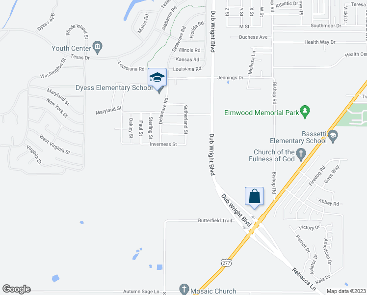 map of restaurants, bars, coffee shops, grocery stores, and more near 6601 Inverness Street in Abilene