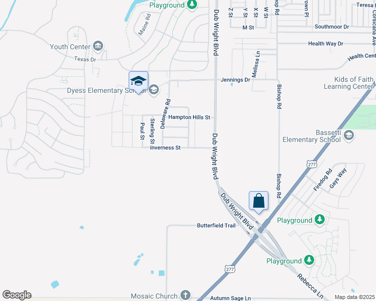 map of restaurants, bars, coffee shops, grocery stores, and more near 6581 Inverness Street in Abilene