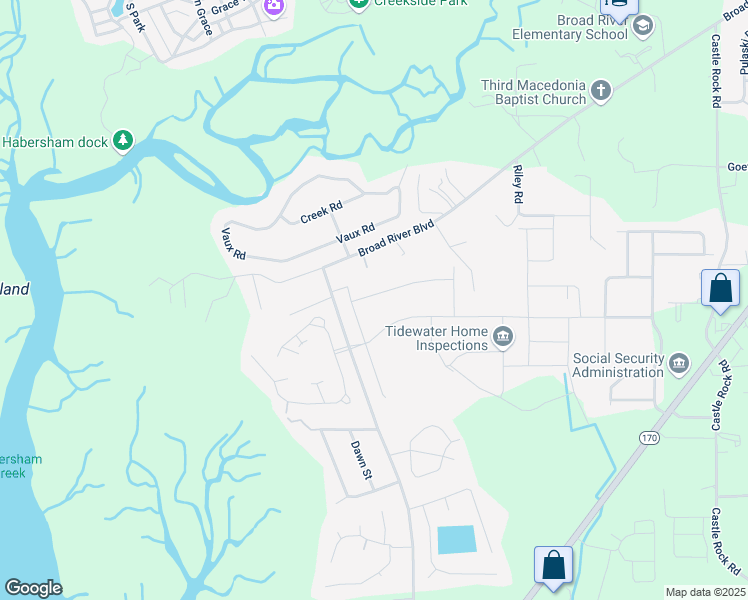map of restaurants, bars, coffee shops, grocery stores, and more near 37 Pacolet Lane in Beaufort