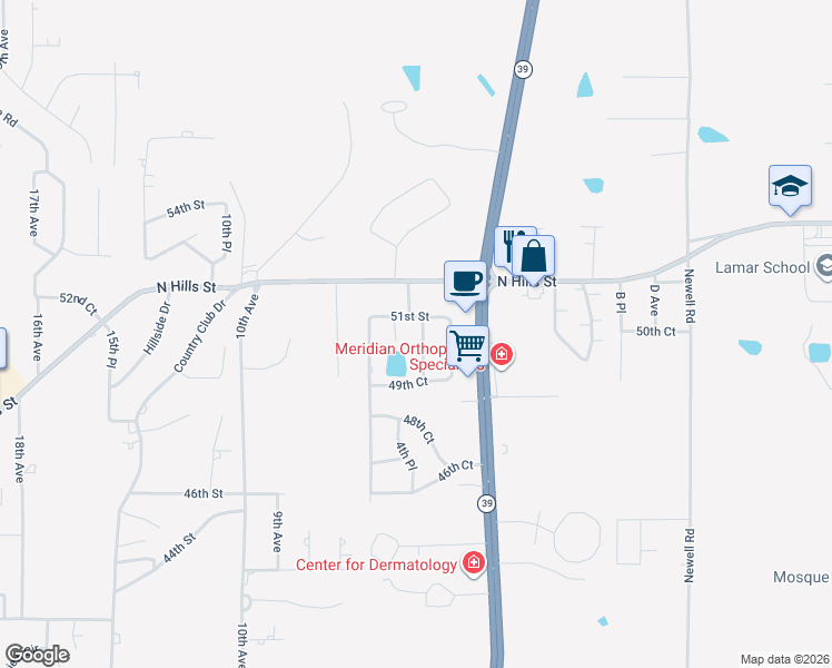 map of restaurants, bars, coffee shops, grocery stores, and more near 5021 4th Avenue in Meridian