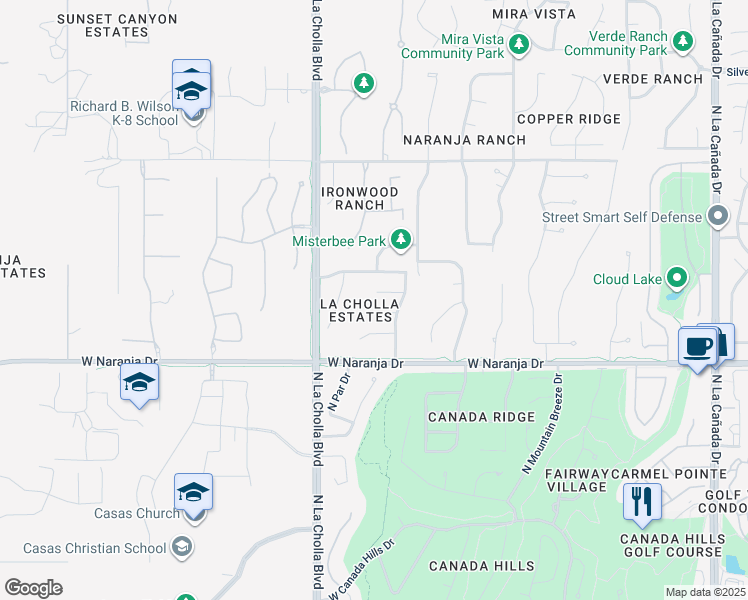map of restaurants, bars, coffee shops, grocery stores, and more near 2015 Golden Rose Pl in Oro Valley