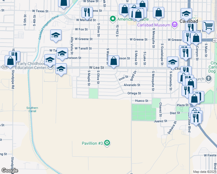 map of restaurants, bars, coffee shops, grocery stores, and more near 1116 Alvarado Street in Carlsbad