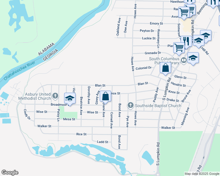 map of restaurants, bars, coffee shops, grocery stores, and more near 2759 Knox Street in Columbus