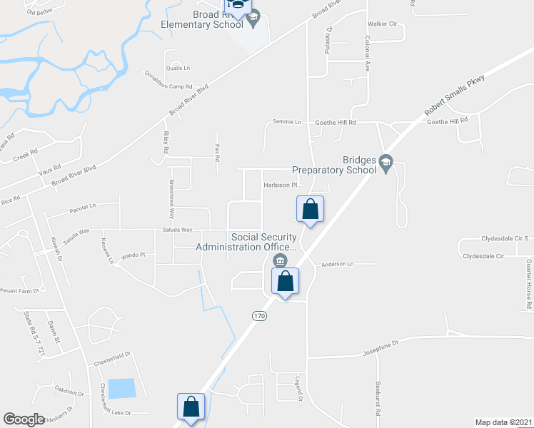 map of restaurants, bars, coffee shops, grocery stores, and more near 70 Shadow Moss Drive in Beaufort