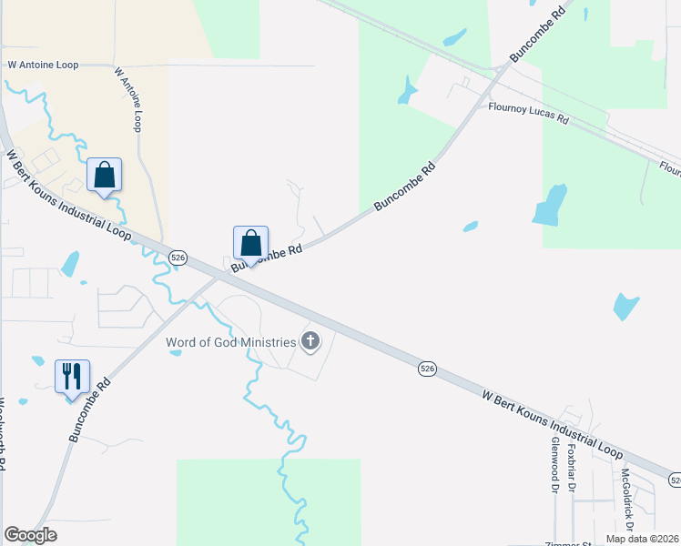 map of restaurants, bars, coffee shops, grocery stores, and more near 6725 Buncombe Road in Shreveport