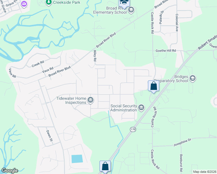 map of restaurants, bars, coffee shops, grocery stores, and more near 1 Tugaloo Drive in Beaufort