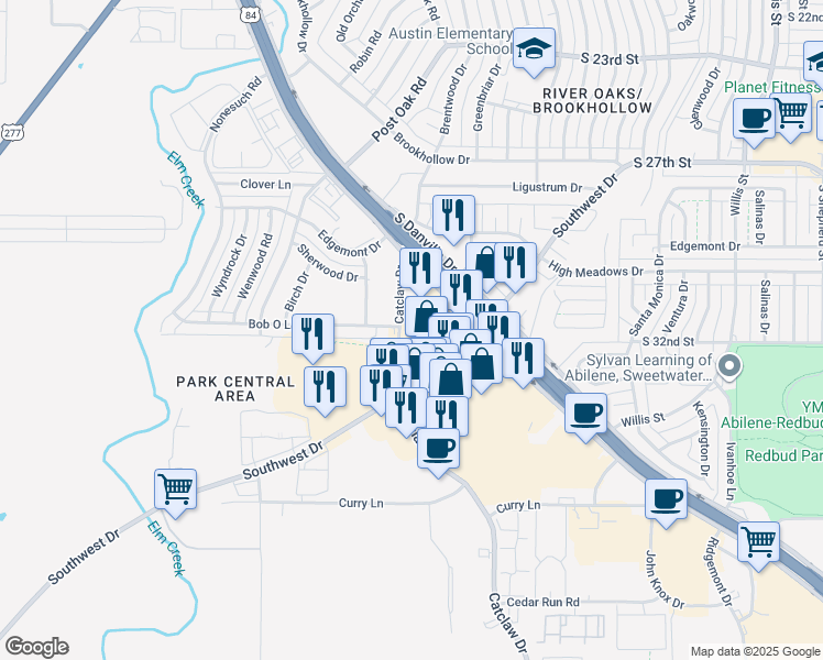 map of restaurants, bars, coffee shops, grocery stores, and more near 3112 South Clack Street in Abilene