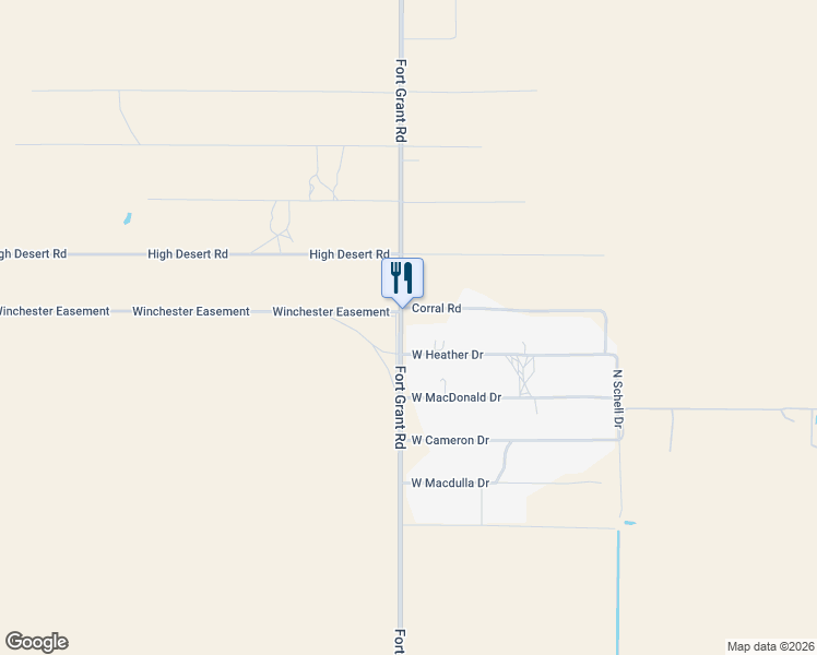 map of restaurants, bars, coffee shops, grocery stores, and more near 11490 North Fort Grant Road in Willcox