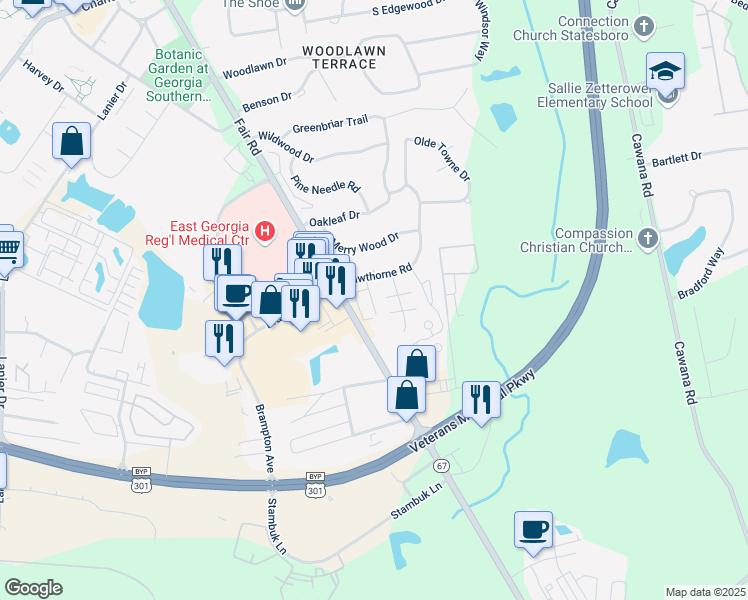 map of restaurants, bars, coffee shops, grocery stores, and more near 26 Somerset in Statesboro
