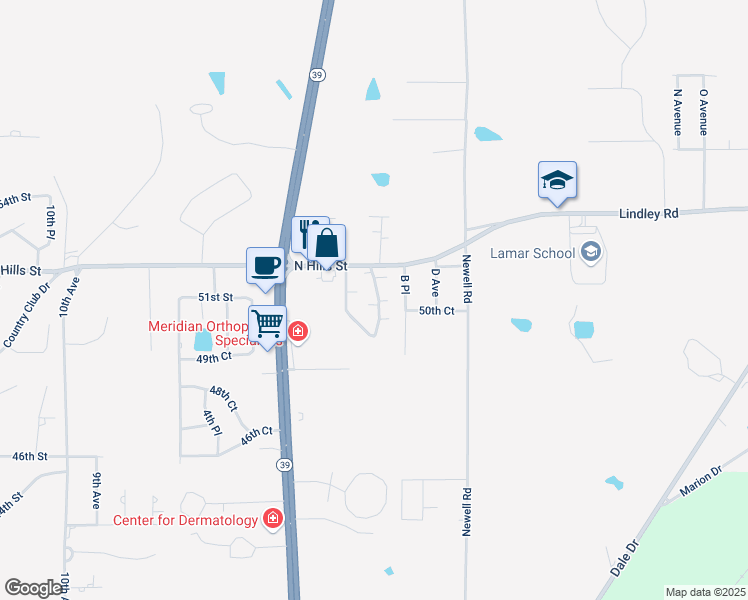 map of restaurants, bars, coffee shops, grocery stores, and more near 200 North Hills Street in Meridian