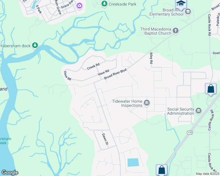 map of restaurants, bars, coffee shops, grocery stores, and more near 37 Pacolet Lane in Beaufort