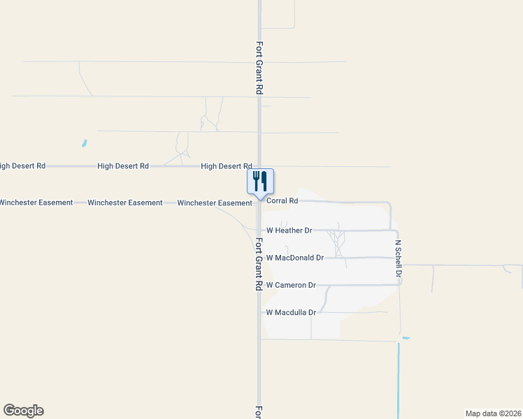 map of restaurants, bars, coffee shops, grocery stores, and more near 11490 North Fort Grant Road in Willcox