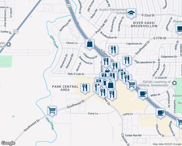 map of restaurants, bars, coffee shops, grocery stores, and more near 4326 Bob O Link Drive in Abilene