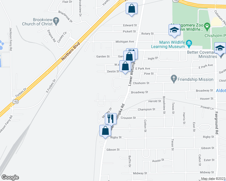 map of restaurants, bars, coffee shops, grocery stores, and more near 152 Cedar Street in Montgomery