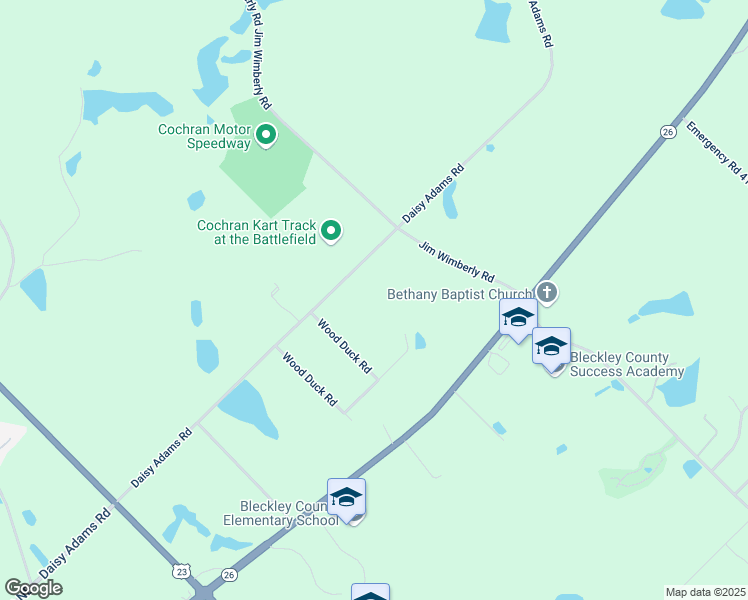 map of restaurants, bars, coffee shops, grocery stores, and more near 258 Daisy Adams Road in Cochran