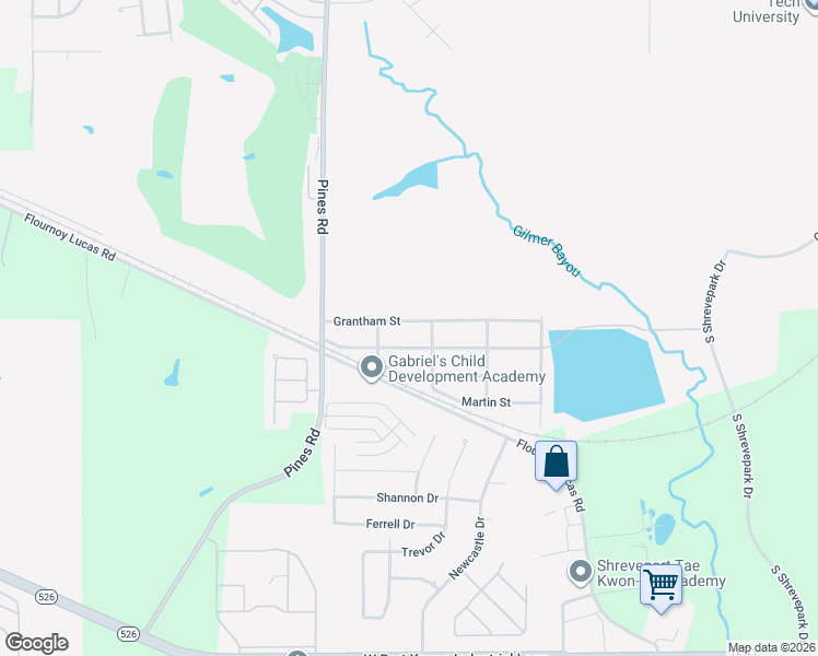 map of restaurants, bars, coffee shops, grocery stores, and more near 5800 Grantham Street in Shreveport