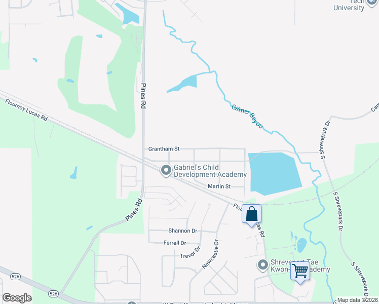 map of restaurants, bars, coffee shops, grocery stores, and more near 5800 Grantham Street in Shreveport