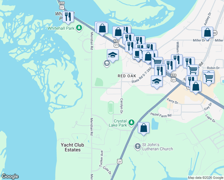 map of restaurants, bars, coffee shops, grocery stores, and more near 20 State Road S-7-266 in Beaufort