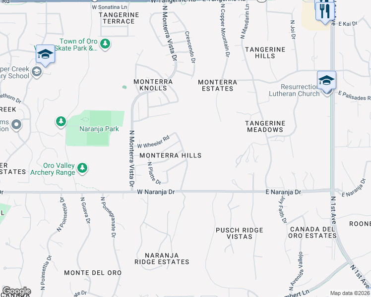 map of restaurants, bars, coffee shops, grocery stores, and more near 304 West Windowmaker Road in Tucson