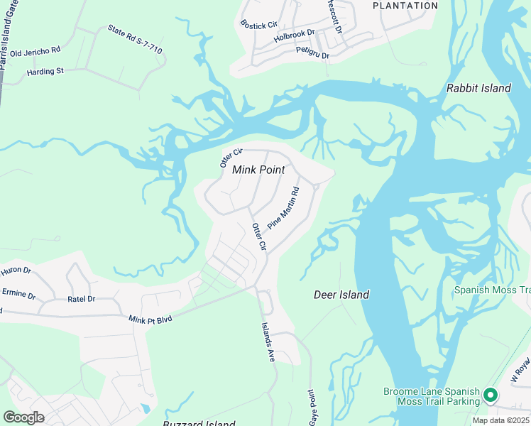map of restaurants, bars, coffee shops, grocery stores, and more near 1002 Mustelidae Road in Beaufort