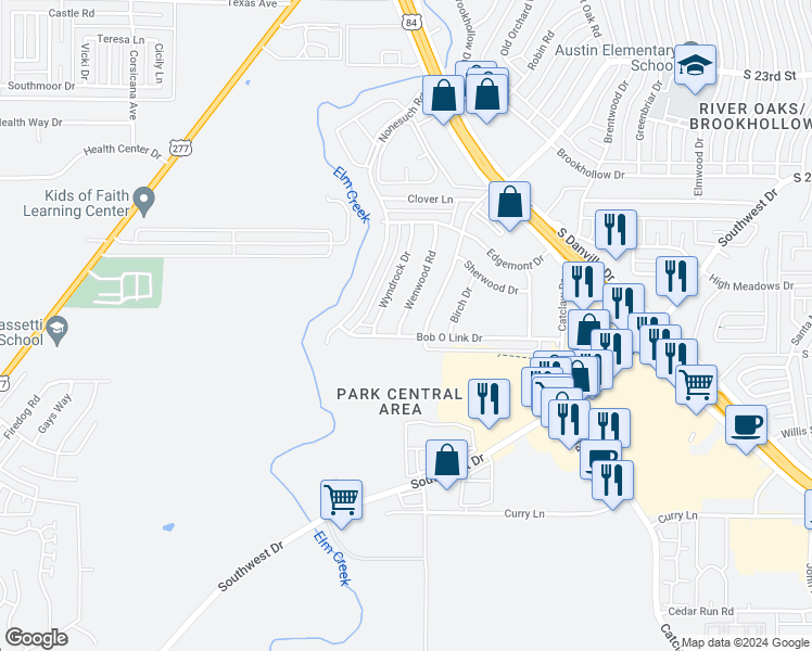 map of restaurants, bars, coffee shops, grocery stores, and more near 3241 Wenwood Road in Abilene