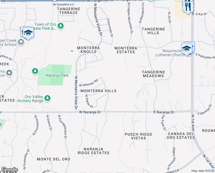 map of restaurants, bars, coffee shops, grocery stores, and more near 304 West Windowmaker Road in Tucson