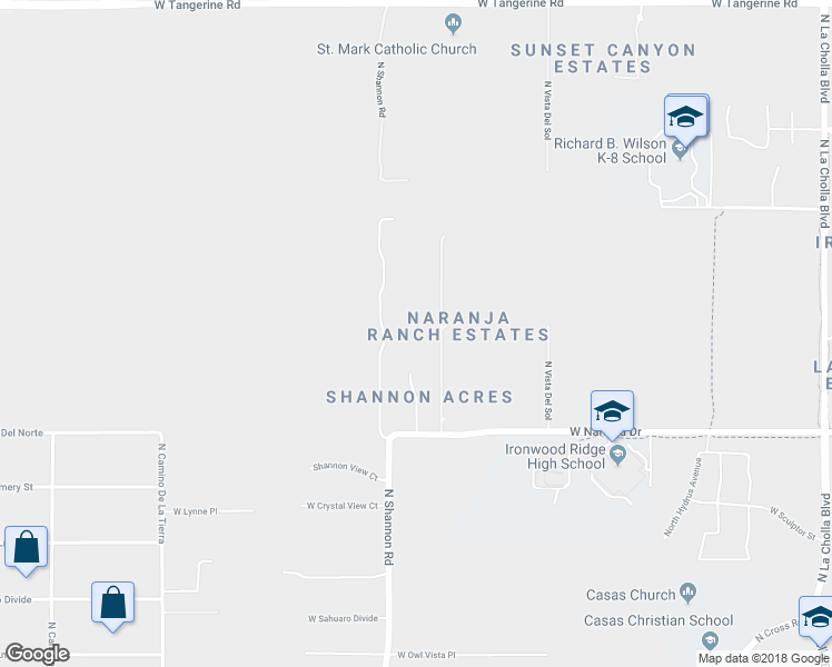 map of restaurants, bars, coffee shops, grocery stores, and more near 11390 North Shannon Road in Tucson