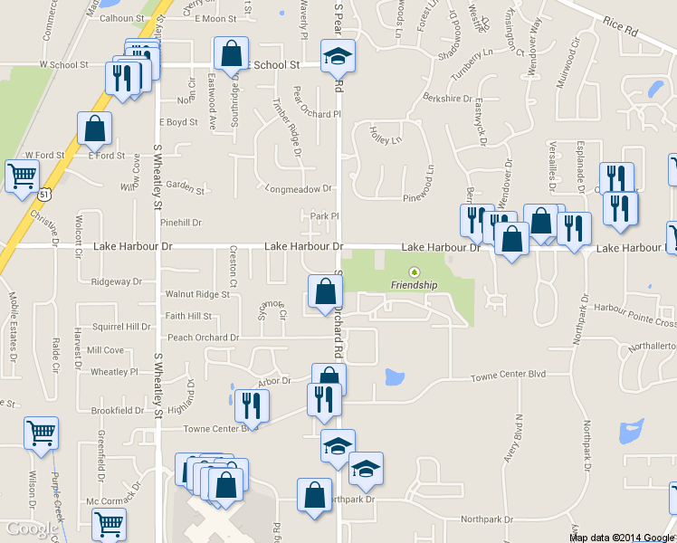 map of restaurants, bars, coffee shops, grocery stores, and more near 580 Pear Orchard Road in Ridgeland